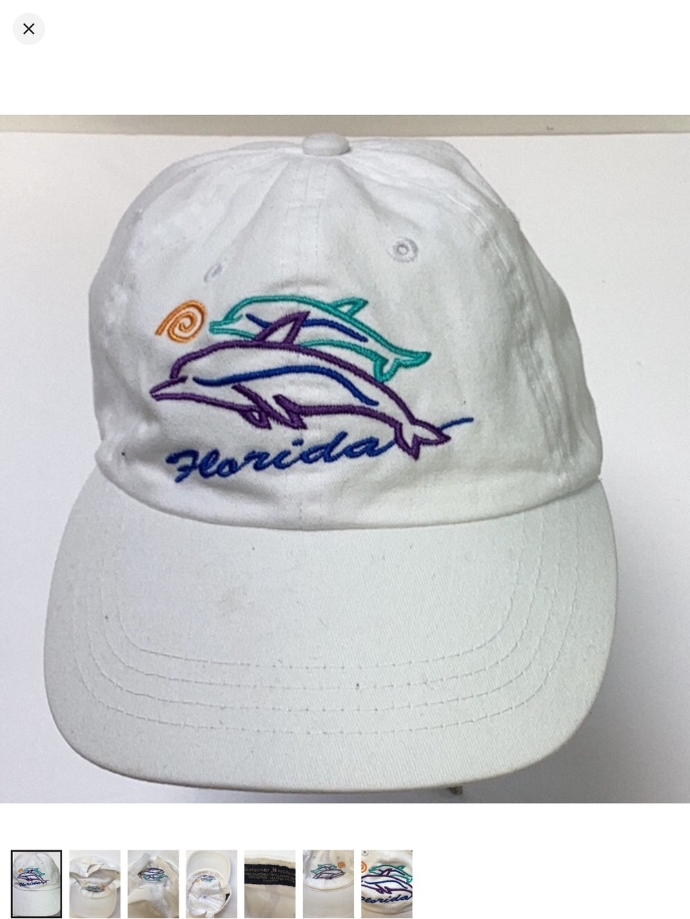 White Embroidered Florida Blue Dolphin Baseball Cap Unisex Ocean Beach Vacation